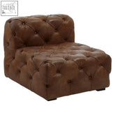 Hoxton brown leather modern chesterfield modular sofa chair with brown leather, button tufting, and armless profile