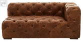 Hoxton brown leather right arm modern chesterfield sofa with traditional rolled arms and elegant tufted design