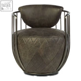 Hoxton dark grey leather swivel chair in dark brown quilted leather with metal frame for stylish seating