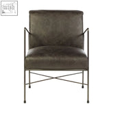 Dark brown leather lounge chair with metal frame in hoxton grey leather lounge style for cozy seating