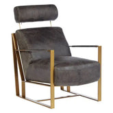 Hoxton Grey Leather Lounge Chair With Rose Gold Finish Frame - Arm Chair
