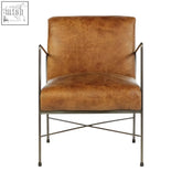 Hoxton light brown genuine leather lounge chair with tan light brown leather and a sturdy iron frame