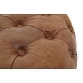 Hoxton Tufted Leather Round Ottoman - foot stool