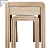 Set of three nested side tables with curved edges in natural light hudson carved mango wood finish