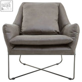 Hugo grey faux leather chair with grey faux leather upholstery and sleek metal frame armchair design