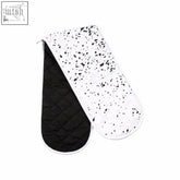 Black and white speckled quilted double oven glove with a modern minimalist design for hygge double oven use