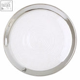 Ida embossed glass coupe side plate with silver rim and subtle concentric ridges on white ceramic surface