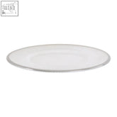 Ida white embossed glass side plate with silver rim featuring a clear textured pattern and smooth rounded edges