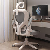 Ignatius office chair high back with white plastic frame gray mesh seat and back and adjustable headrest for ergonomic support