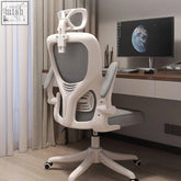 Ignatius office chair high back with white plastic frame gray mesh seat and back and adjustable headrest for ergonomic support