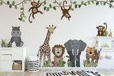 Large Safari Animals and Monkey Wall Decals, Jungle Animal Wall Stickers, Nursery Wall Decals, Repositionable Jungle Wall Decals