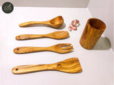 Wooden kitchen set, Olive wood set, Round Utensil Holder, Kitchen Utensils, salad server, Ladle, spatula, restaurant, chef, gift, handmade