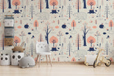 Woodland Animals Kids Room Wallpaper | Forest Nursery Wall Mural | Rabbit Wallpaper Watercolour Wall Décor Nursery