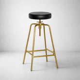 Brass Bar Adjustable Stool Black Leather Top Seat | Vintage Industrial Style