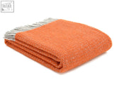 Folded illusion pure new wool throw pumpkin in orange with gray fringe 183cm including fringe perfect for double bed