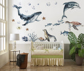 Ocean Animals Wall Decal for Kids and Nursery, Sticker Set, Dolphin, Turtle, Whale, Fishes, Seal, Corals, Watercolour, OCEAN Life