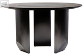 Black imperia round veneer dining table with sleek legs and ceramic lazy susan for easy serving