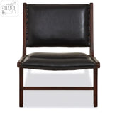 Inca genuine black leather lounge chair with dark wood frame and decorative nailhead trim perfect for relaxing