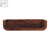 Dark brown solid mango wood indira chestnut floating chestnut floating console with rounded edges and brass accents