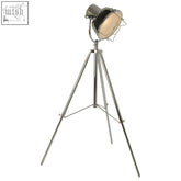 Industrial revolution matt black floor lamp with chrome finish tripod base and vintage matte lamp head spotlight