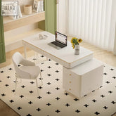 White modern ingram office desk with sintered stone top gold-trimmed edges and three drawers with brass handles