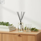 Clear glass 220ml diffuser with black reeds and white parks nature’s own spring label using natural fragrance oils