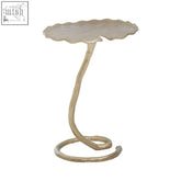 Inventivo side table cream-colored aluminium with scalloped edge lily pad top and curved pedestal base