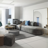 Modern gray velvet isolde three seater corner sofa with modular design and plush cushions for comfortable seating