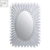 Silver sunburst wall mirror with an oval metallic frame perfect for stylish wall decor