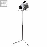 Jarah spotlight black floor lamp with black and silver adjustable mirrored brackets and panel on tripod stand