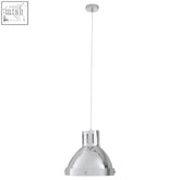 Jasper pendant light with chrome finish featuring a sleek dome-shaped shade and minimalist hanging cable in reflective silver