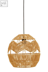 Jaya natural paper rope pendant light with a woven rattan chevron design in warm beige tones