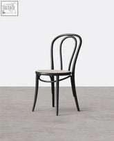 Black jayla wood dining chair with bentwood frame and light beige woven wood dining seat