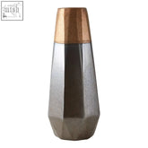 Jet large metallic vase with sleek geometric design copper top and brushed silver faceted metallic vase body
