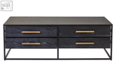 Black oak finish judd black drawer coffee table with four brass handle drawers for stylish storage