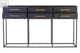 Black finish judd black finish drawer console table with six drawers and brass handles
