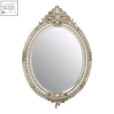 Antique-style juliet champagne oval framed wall mirror with ornate silver gold detailing and elegant design