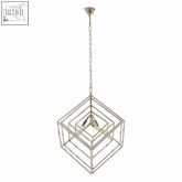 Silver geometric kamara multi box design chandelier with nested cubic frames and chain suspension light fixture