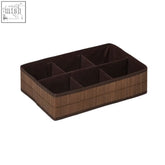 Brown fabric Kankyo storage box with six sections and segmented compartments for organized storage