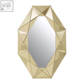 Kava gold frame wall mirror with faceted diamond like gold frame and geometric design for stylish decor