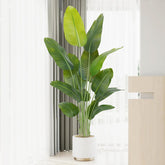 Tall keeplush artificial bird of paradise plant with vibrant green leaves in white ceramic pot perfect indoor banana tree