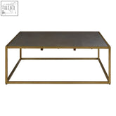 Modern kempton coffee table with dark gray textured top and gold metal frame for stylish living rooms
