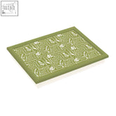 Olive-green kendal lap tray notepad with subtle white floral and script pattern perfect for lap tray use