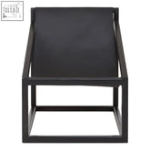Kendari black cubic lounge chair with black cubic frame metal and dark fabric upholstery in a sleek minimalist style