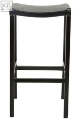 Kendari black leather bar stool with sleek minimalist black leather seat and solid teak sturdy wooden legs