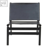 Kendari black leather and teak modern sling chair with sleek black leather and sturdy black metal frame