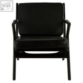 Kendari black leather armchair with sleek minimalist design and sturdy teak wood frame in black leather