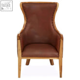 Kendari brown cow leather chair with teak wood frame and nailhead trim for stylish comfortable seating
