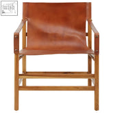 Kendari brown cow leather chair with tan brown cow leather seat and backrest and minimalist wooden frame design
