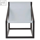 Modern kendari grey cubic frame chair with black metal frame and light grey fabric sling seat for stylish lounging